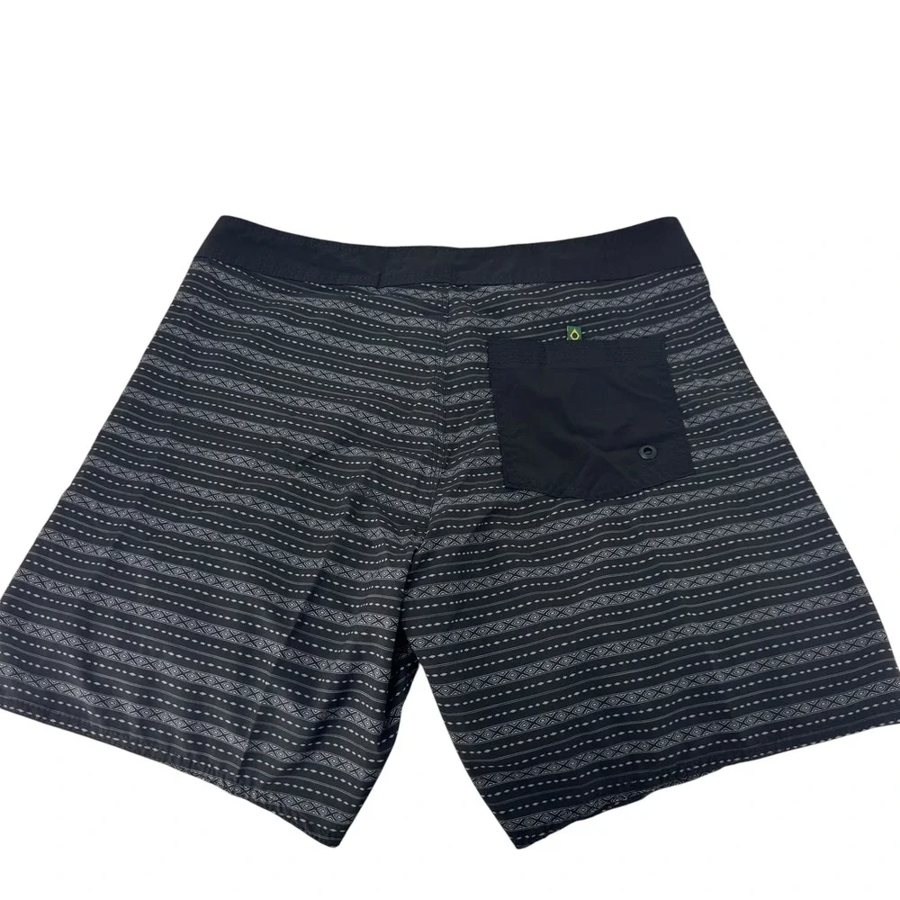 Havaianas Mens Geometric Stripe Board Shorts Black Grey Swim Trunks‎ Size XS